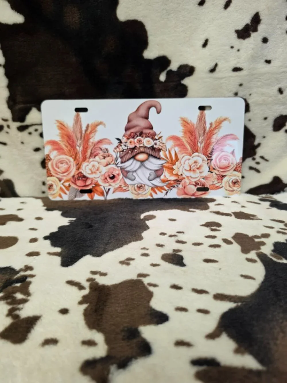 Gnome Floral Flowers Custom Car Tag Handmade Vehicle License Plate